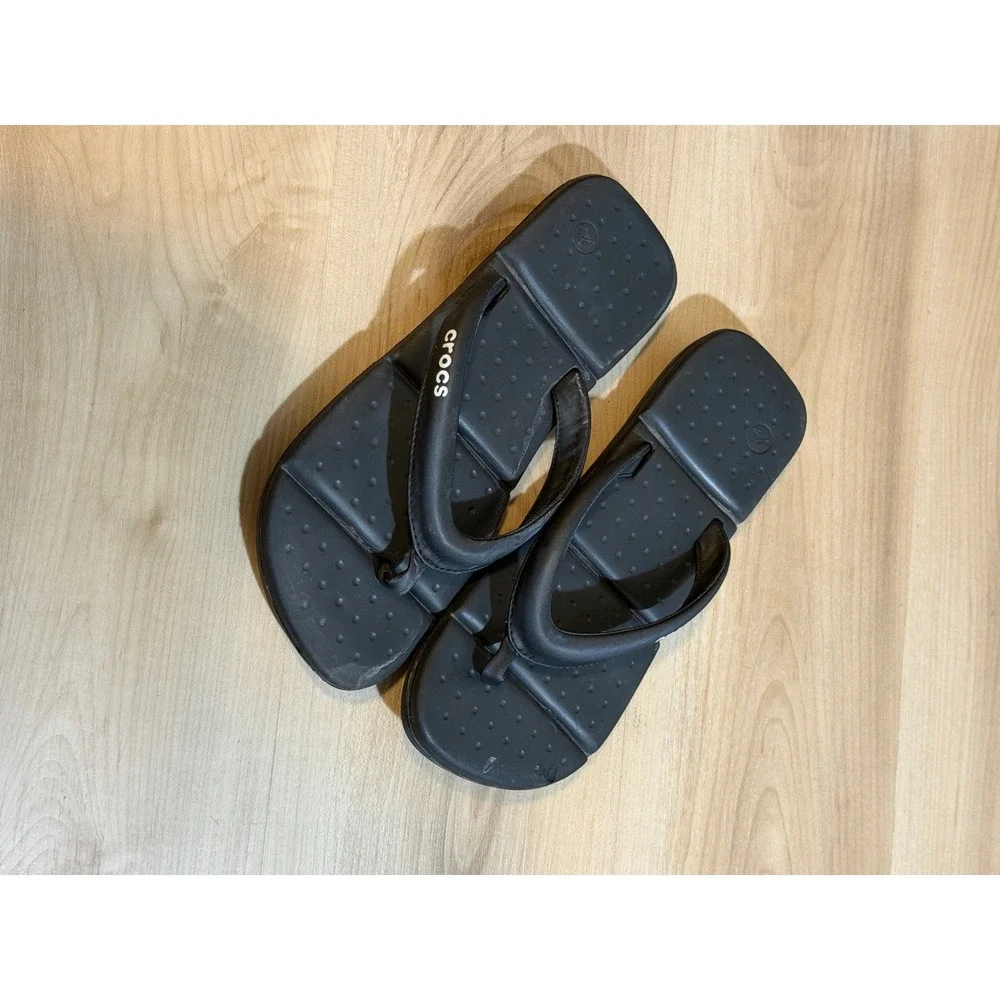 Crocs Flip Flop Sandals Black W10 Womens Padded Thong Beach Casual